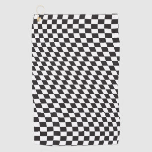 Wavy Checkered Black White Checkerboard Pattern Golf Towel
