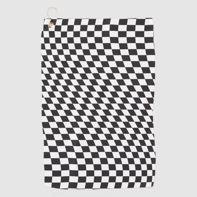 Wavy Checkered Black White Checkerboard Pattern Golf Towel (Front)