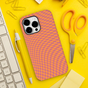 Wavy Checkered Orange Blush Matte Warped Aesthetic Case-Mate iPhone 14 Pro Max Case