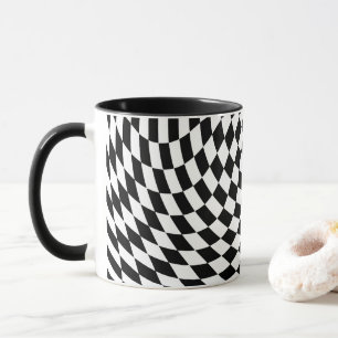 Wavy Chequered Black and White Optical Illusion Mug