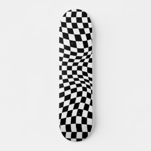 Wavy Chequered Black White Chequerboard Skateboard