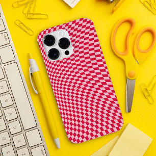 Wavy Chequered Crimson Cherry Warped Aesthetic iPhone 14 Pro Max Case