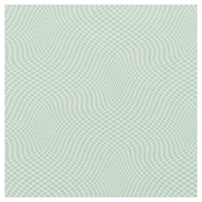 Wavy Chequered Pastel Green Chequerboard Pattern Fabric (Close Up)