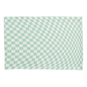 Wavy Chequered Pastel Green Chequerboard Pattern Pillowcase