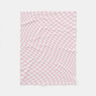 Wavy Chequered Pastel Pink Chequerboard Pattern Fleece Blanket
