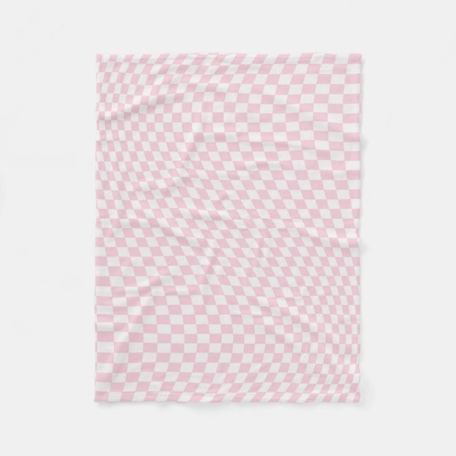 Wavy Chequered Pastel Pink Chequerboard Pattern Fleece Blanket (Front)