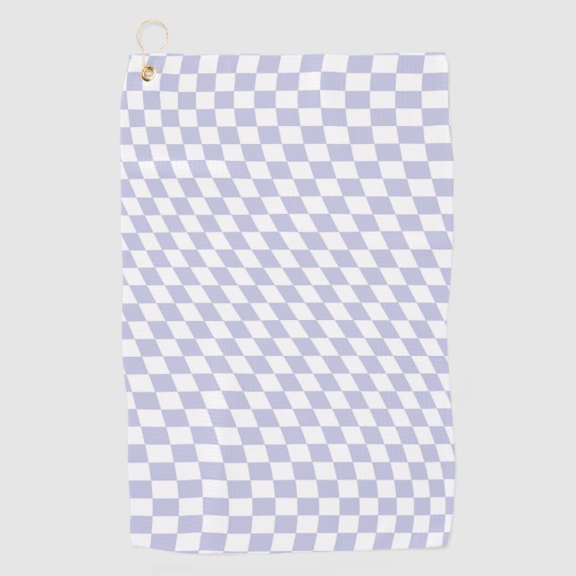 Wavy Chequered Pastel Purple Chequerboard Pattern Golf Towel (Front)