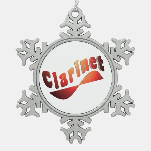Wavy Clarinet Snowflake Pewter Christmas Ornament (Front)