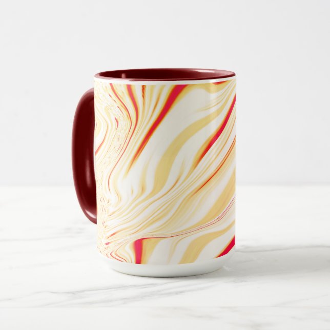 Wavy cloth with light beige tones, red pink curve mug (Front Left)