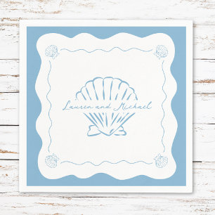 Wavy Coastal Modern Minimalist Dusty Blue Wedding Napkin