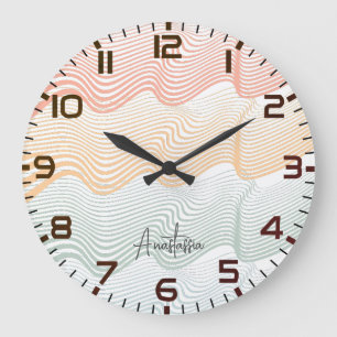 Wavy coloured stripes with your NAME elegant Large Clock