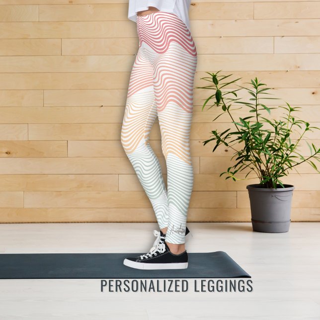 Wavy coloured stripes with your NAME elegant sport Leggings (Creator Uploaded)