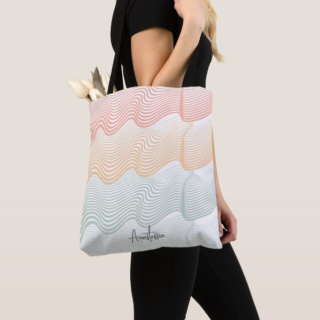 Wavy coloured stripes with your NAME | elegant  Tote Bag (Close Up)