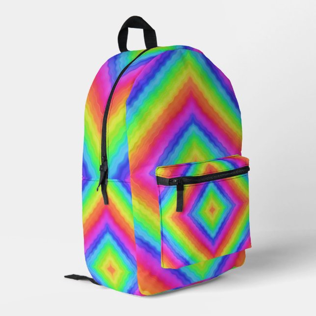 Wavy Colourful Square Psychedelic Pattern  Printed Backpack (Back Corner Left)