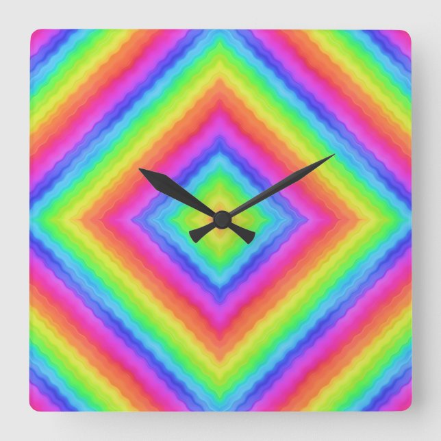 Wavy Colourful Square Psychedelic Pattern  Wall Clock (Front)
