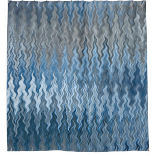 Wavy Curvy Navy Blue Silver Grey Grey Pattern Shower Curtain