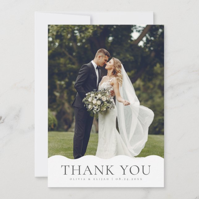Wavy Curvy Photo W Note Wedding Thank You Card (Front)