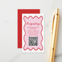 Wavy Curvy Pink Red Baby Shower Registry QR Code
