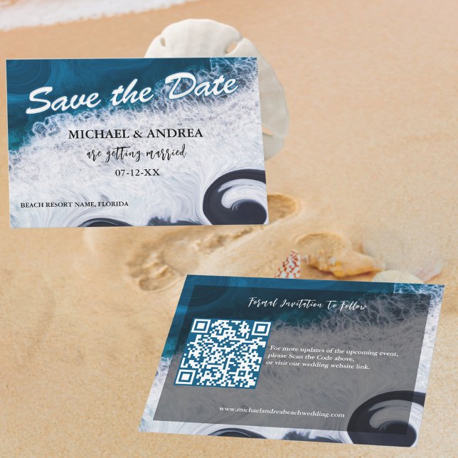 Wavy Dark Blue Ocean Save The Date Beach Wedding (Creator Uploaded)