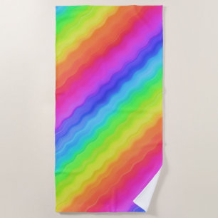 Wavy Diagonal Colourful Rainbow Design Beach Towel