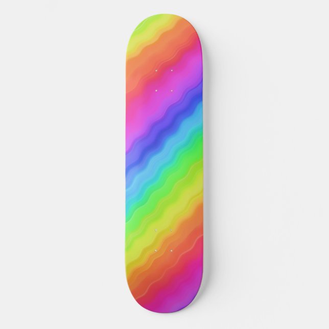 Wavy Diagonal Colourful Rainbow Design Skateboard (Front)