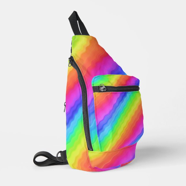 Wavy Diagonal Colourful Rainbow Design Sling Bag (Left Corner)