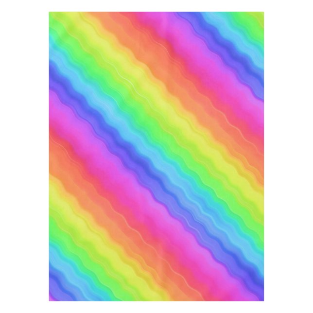 Wavy Diagonal Colourful Rainbow Design Tablecloth (Front)
