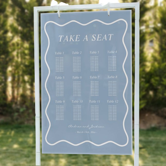 Wavy Dusty Blue Acrylic Wedding Seating Chart (Creator Uploaded)