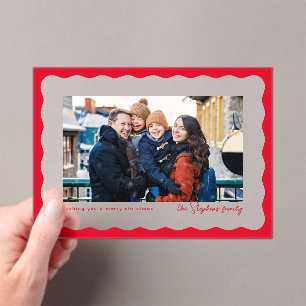 Wavy edge cute simple red Christmas holiday photo Acrylic Invitations