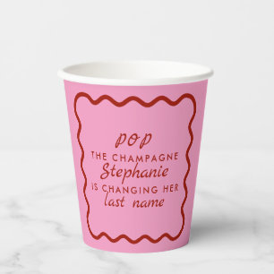 Wavy Edge Pink and Red Pop the Champagne Bridal Paper Cups