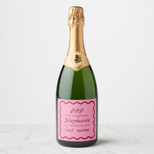 Wavy Edge Pink and Red Pop the Champagne Sparkling Wine Label