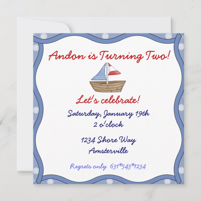 Wavy Edge Sailboat Invitation (Front)