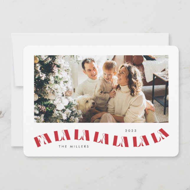 Wavy Fa La La La La holiday card - red and white (Front)