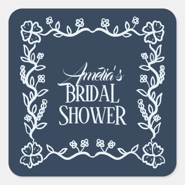 Wavy Floral Frame Bridal Shower Sticker (Front)