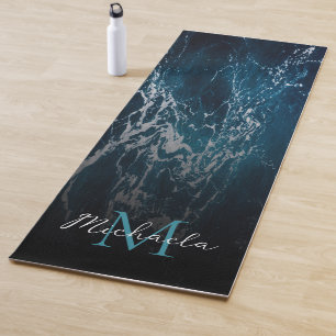 Wavy foamy dark blue sea water abstract Monogram Yoga Mat