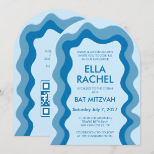 Wavy Frame Arch Modern Custom QR Bar Bat Mitzvah Invitation