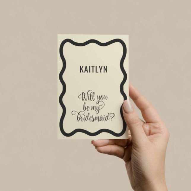 Wavy Frame Black and Natural Bridesmaid Proposal Card (Creator Uploaded)