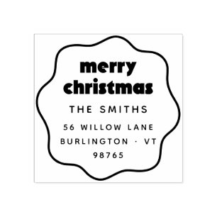 Wavy Frame Bold Merry Christmas Return Address Rubber Stamp
