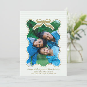 Wavy Frame Bow Pinstripe Holiday Card Christmas 