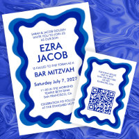 Wavy Frame Chic Modern Custom QR Bar Bat Mitzvah