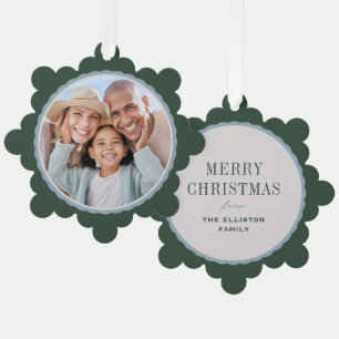 Wavy frame green and blue one photo Christmas Tree Decoration Card