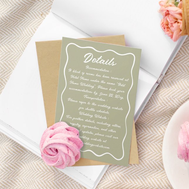 Wavy Frame Hand Drawn Script Olive Green Enclosure Card (Creator Uploaded)