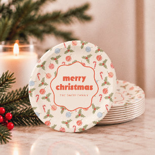 Wavy Frame Merry Christmas Paper Plate
