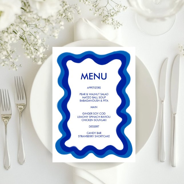 Wavy Frame Modern Chic Blue Custom Bar Bat Mitzvah Menu (Wavy Frame Modern Chic Blue Custom Bar Bat Mitzvah Menu
)