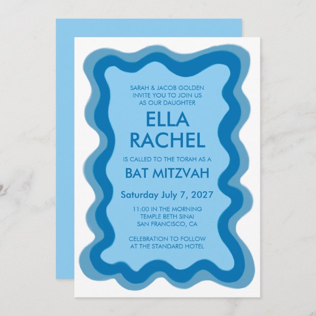 Wavy Frame Modern Chic Custom Bar Bat Mitzvah Invitation (Front/Back)