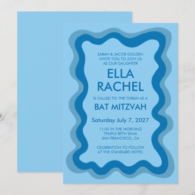 Wavy Frame Modern Chic Custom Bar Bat Mitzvah Invitation (Front/Back)