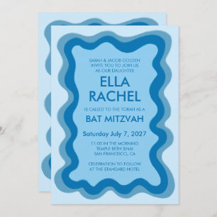 Wavy Frame Modern Custom QR CODE Bar Bat Mitzvah Invitation