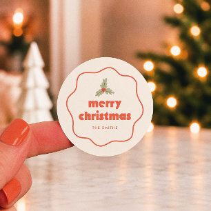 Wavy Frame Orange Merry Christmas Classic Round Sticker