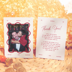 Wavy Frame Retro Photo Funky Wedding Thank You Card