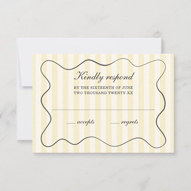 Wavy Frame Soft Yellow Striped Wedding  RSVP Card (Front)